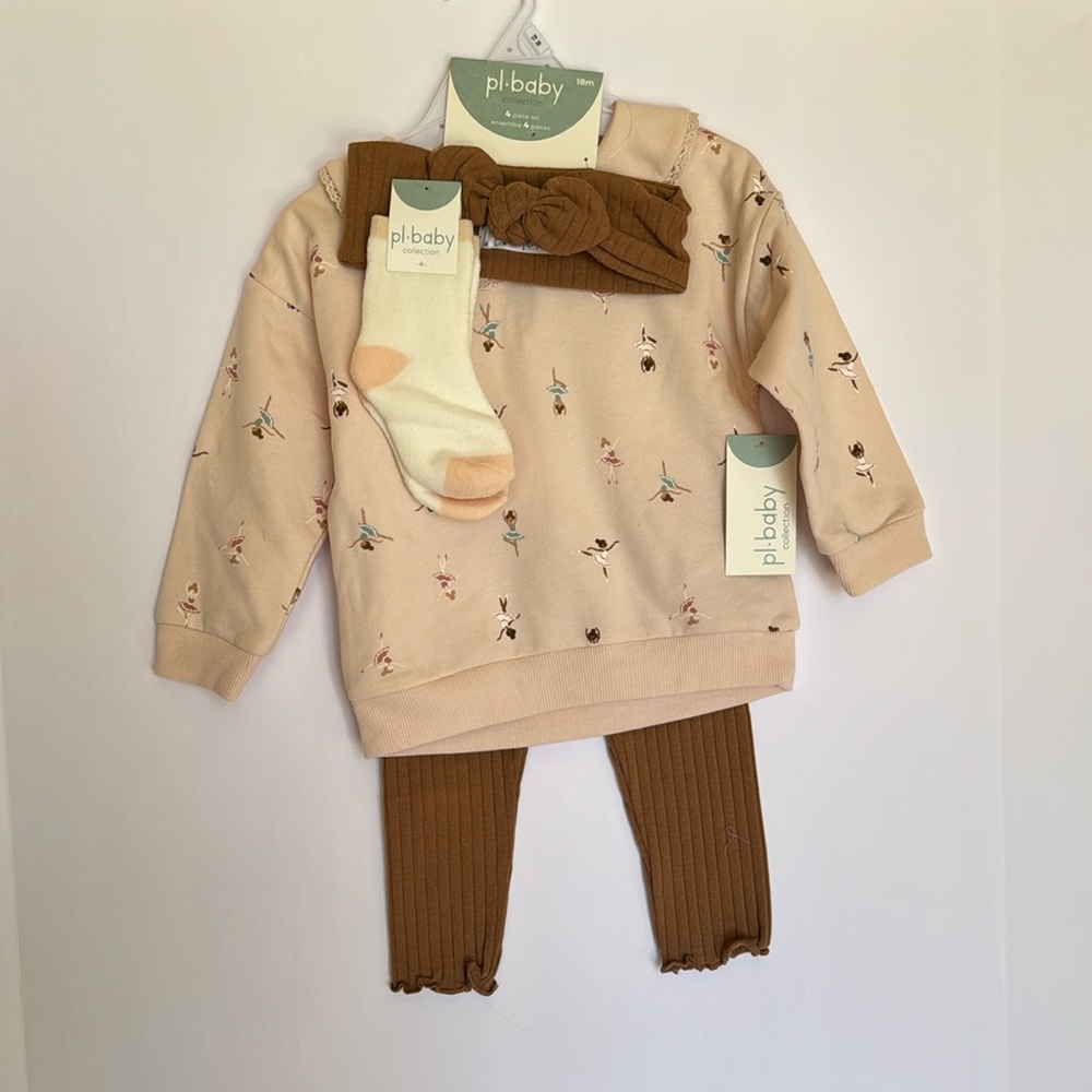 NWT PL Baby, Petite Lem Baby, 4 Piece Set, Pink Ballerina Sweater Set, Size 18 M